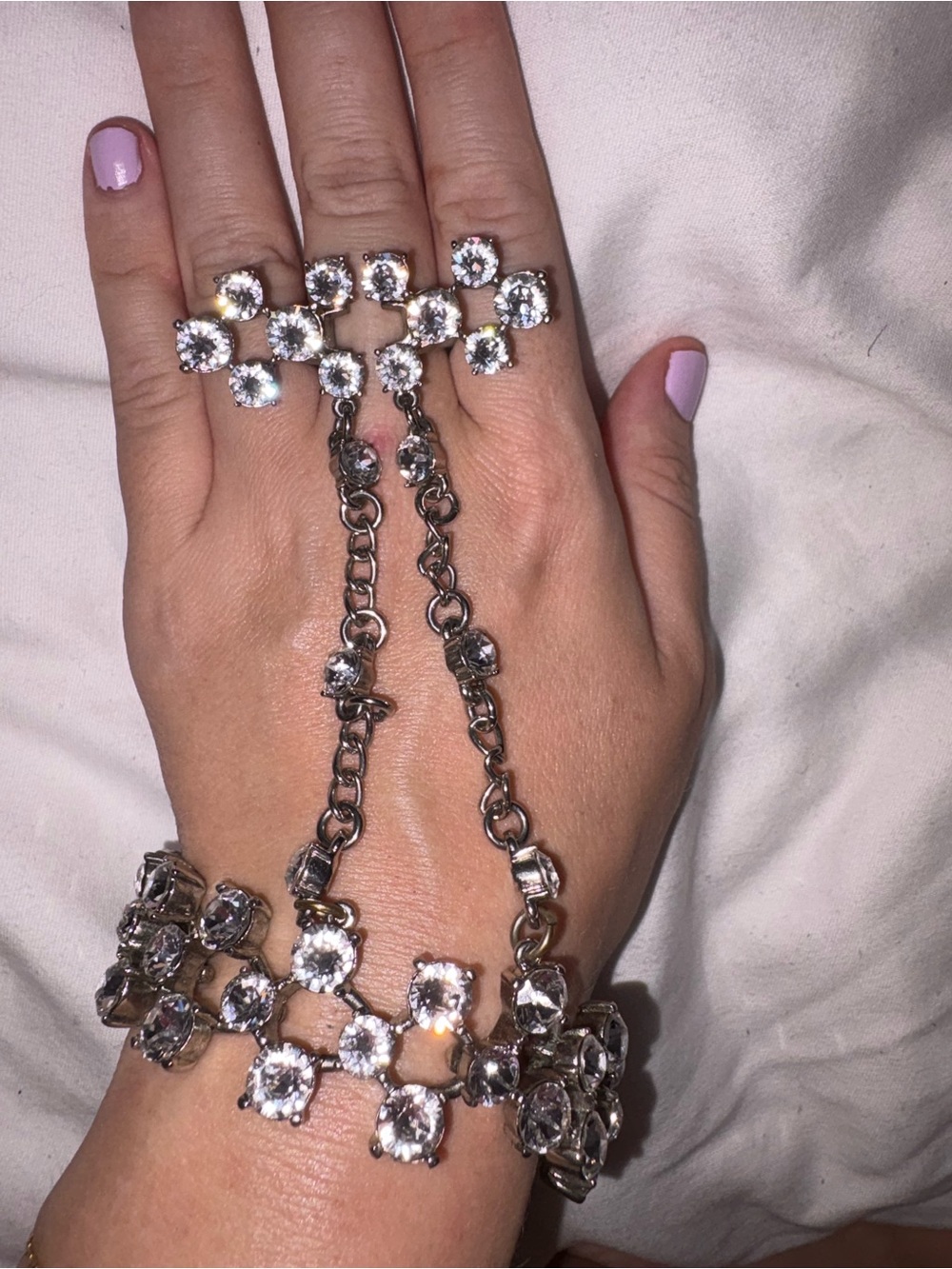 Oscar de La Renta Crystal Double-Finger Hand Chain Bracelet